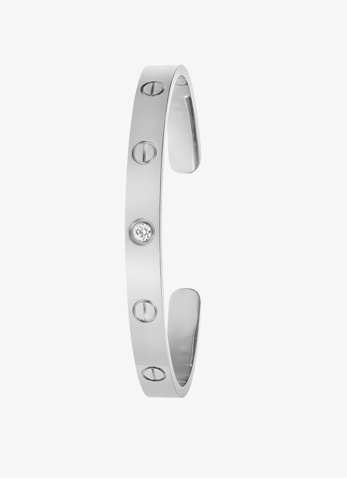 Cartier LOVE bangle open klassiek model van 18 karaat witgoud met 0.10 ct diamant CRB6029917 - detail 5 witgoud