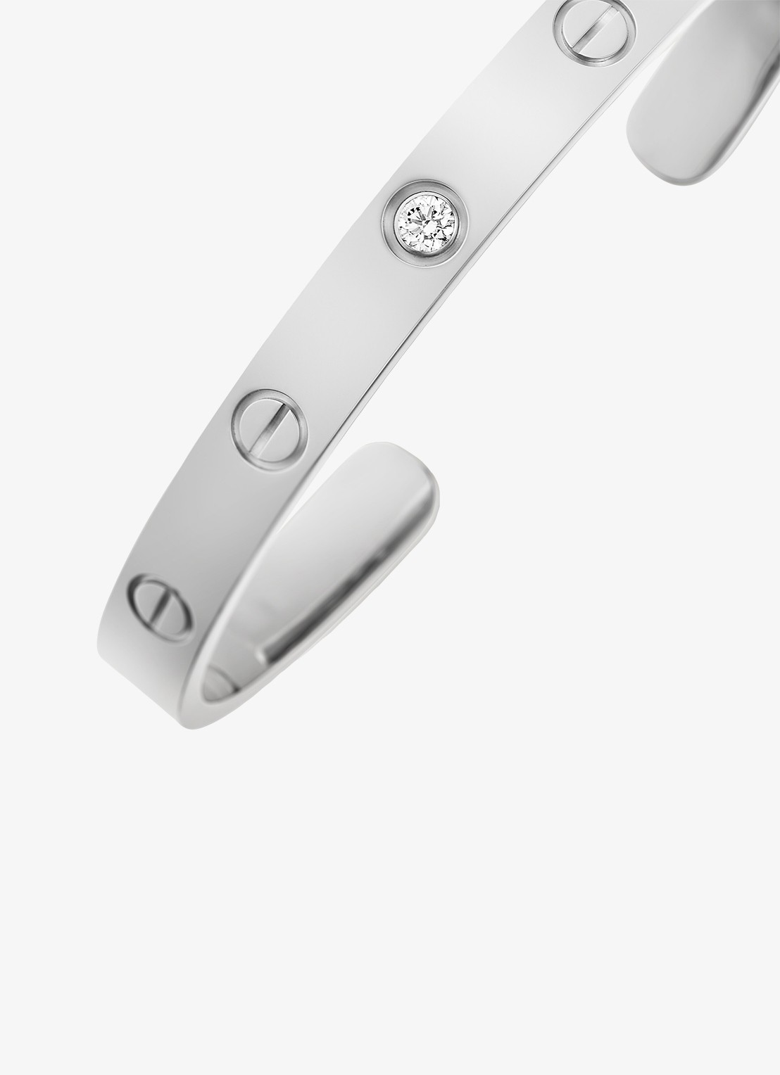 Cartier LOVE bangle open klassiek model van 18 karaat witgoud met 0.10 ct diamant CRB6029917 - detail 6 witgoud