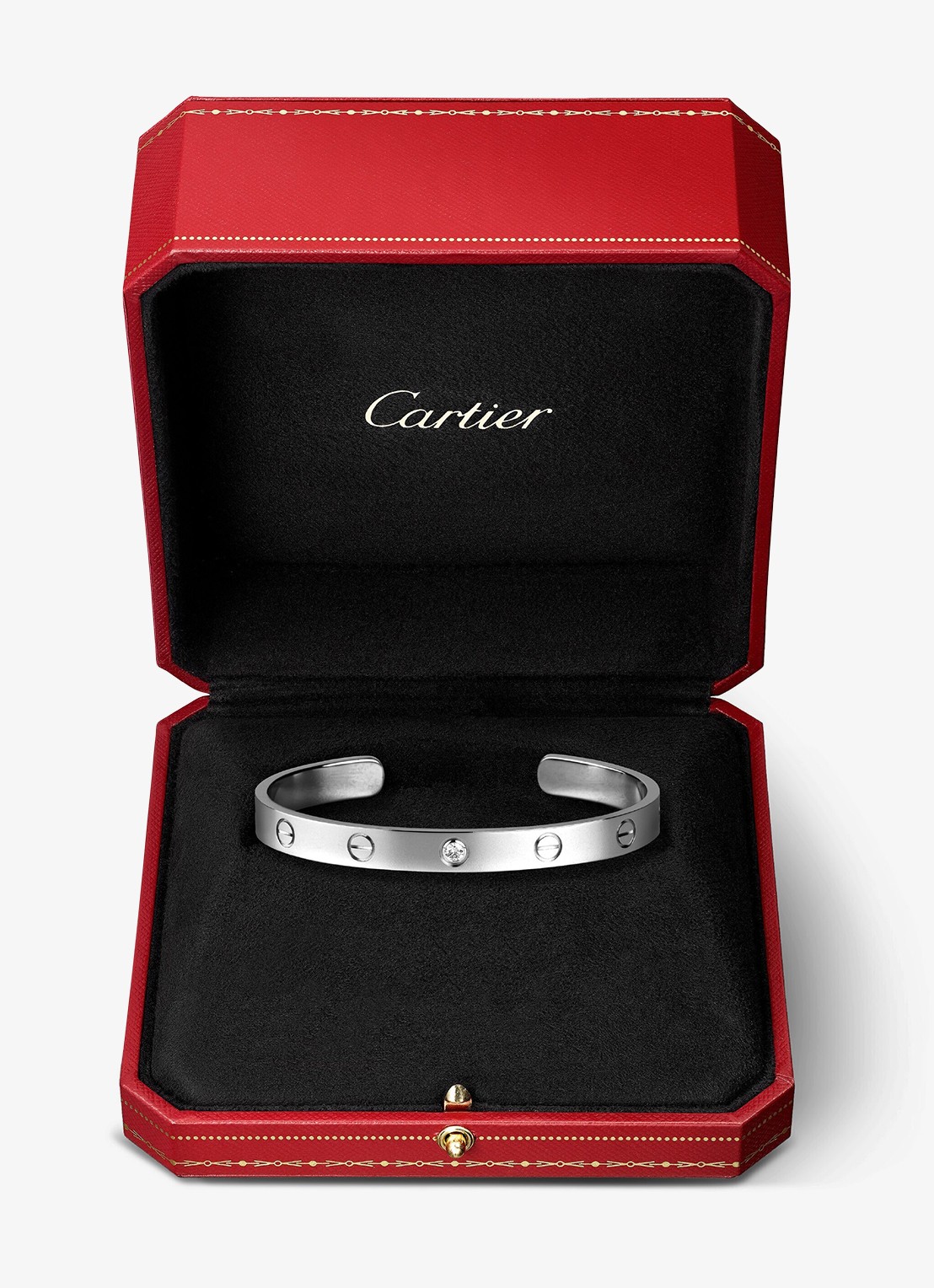 Cartier LOVE bangle open klassiek model van 18 karaat witgoud met 0.10 ct diamant CRB6029917 - detail 8 witgoud