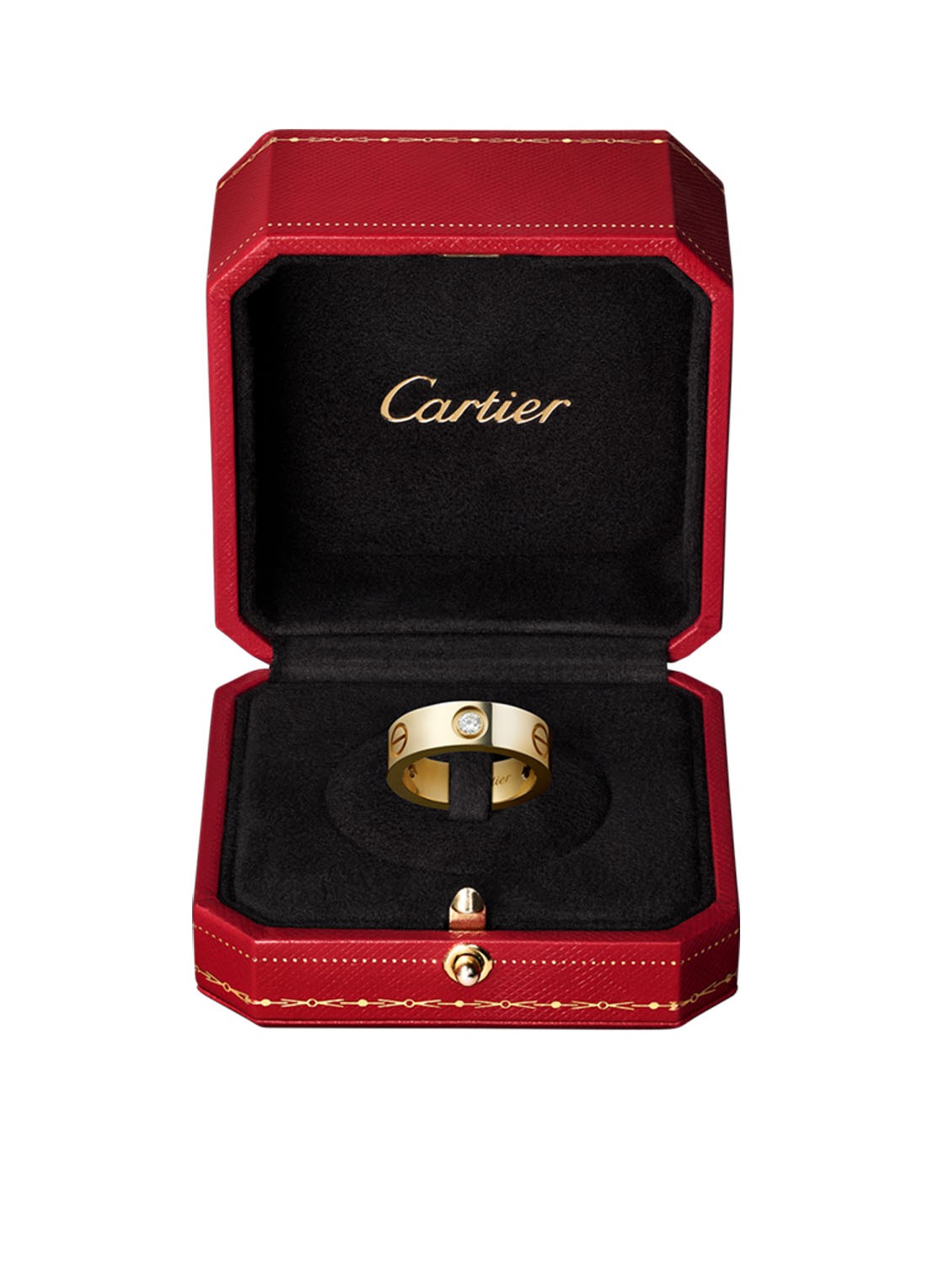 Cartier LOVE ring van 18 karaat geelgoud met 3 diamanten CRB4032400 - detail geelgoud