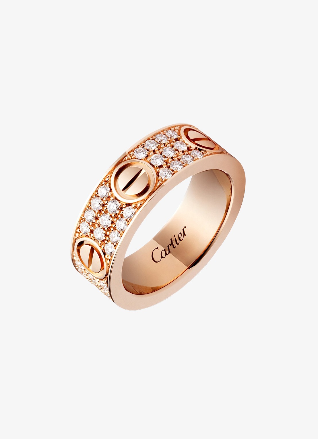 Cartier LOVE trouwring, klassiek model van 18 karaat roségoud met 0.70 ct diamant CRB4087600 - detail roségoud