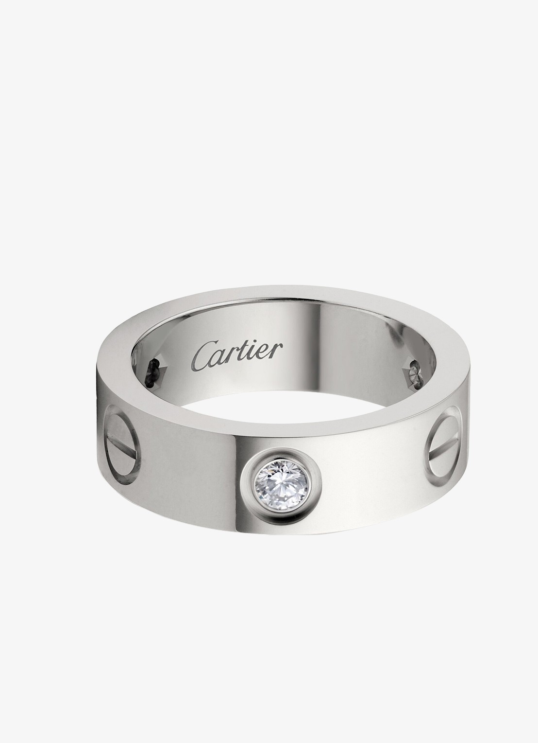 Cartier LOVE trouwring, klassiek model van 18 karaat witgoud met 0.23 ct diamant CRB40325 - voorkant 6 witgoud
