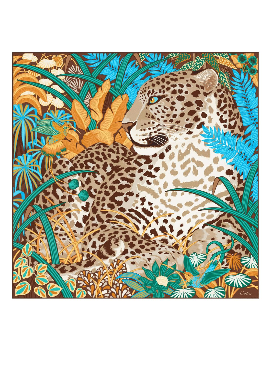 Cartier Panther in the Jungle sjaal van zijde 90 x 90 cm CROS000115 - detail donkerbeige