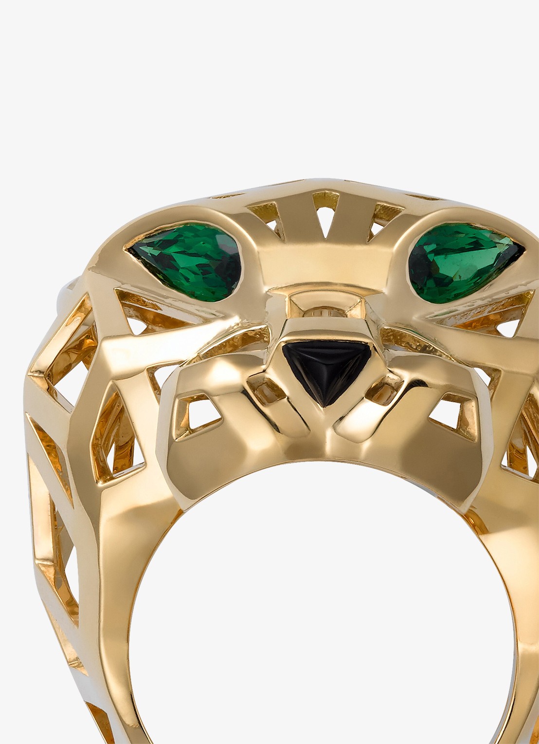 Cartier Panthère de Cartier ring van 18 karaat geelgoud met onyx en tsavoriet granaat CRN47225 - detail geelgoud