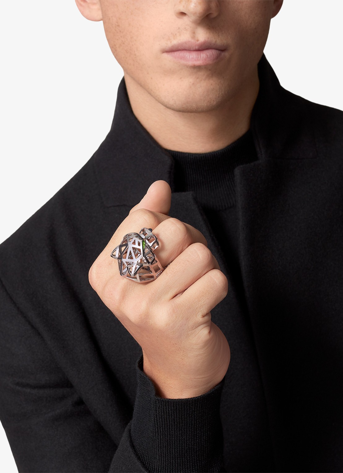 Cartier Panthère de Cartier ring van 18 karaat witgoud met onyx en tsavoriet granaat CRN47309 - achterkant 6 witgoud