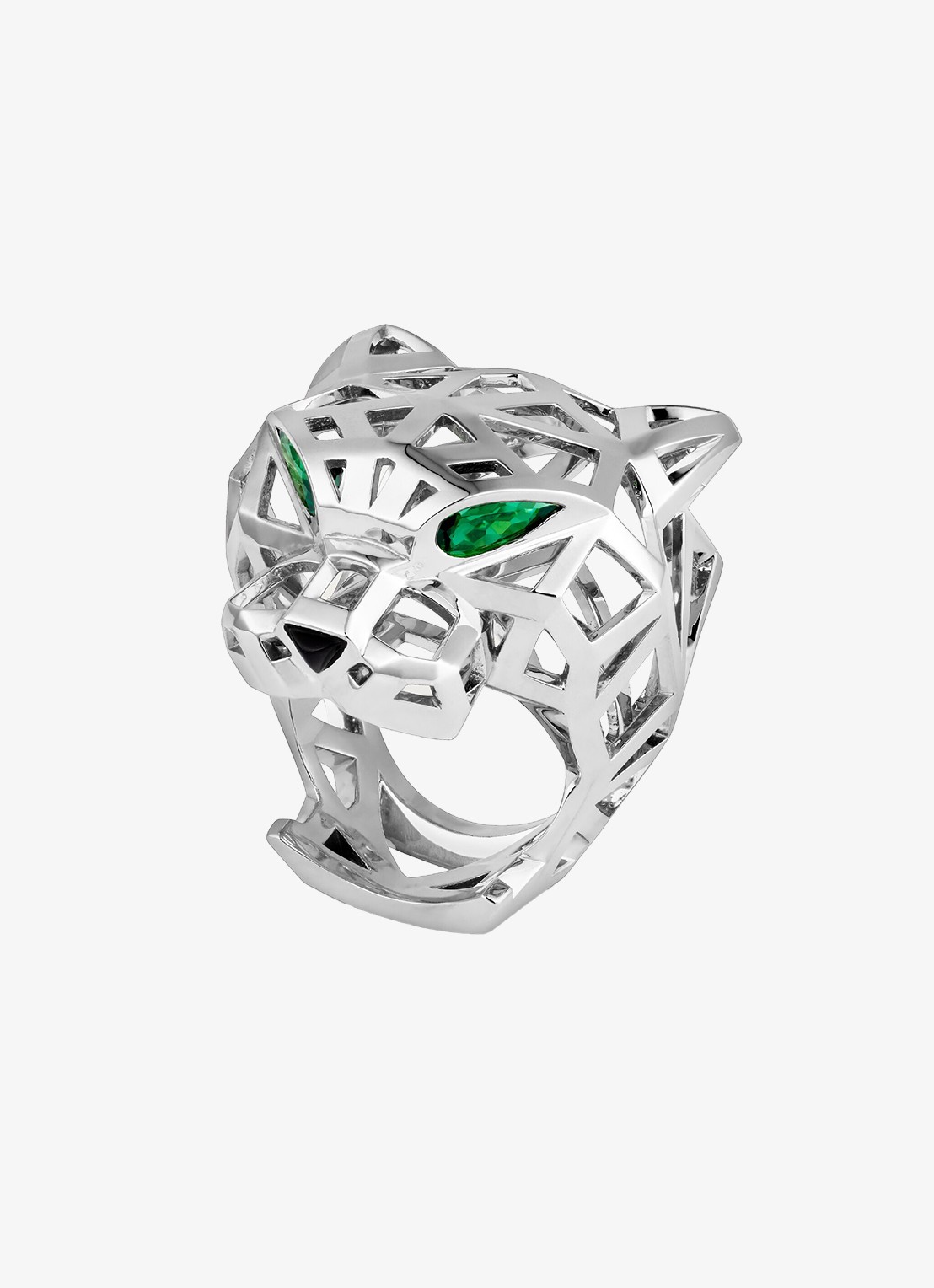 Cartier Panthère de Cartier ring van 18 karaat witgoud met onyx en tsavoriet granaat CRN47309 - voorkant 7 witgoud