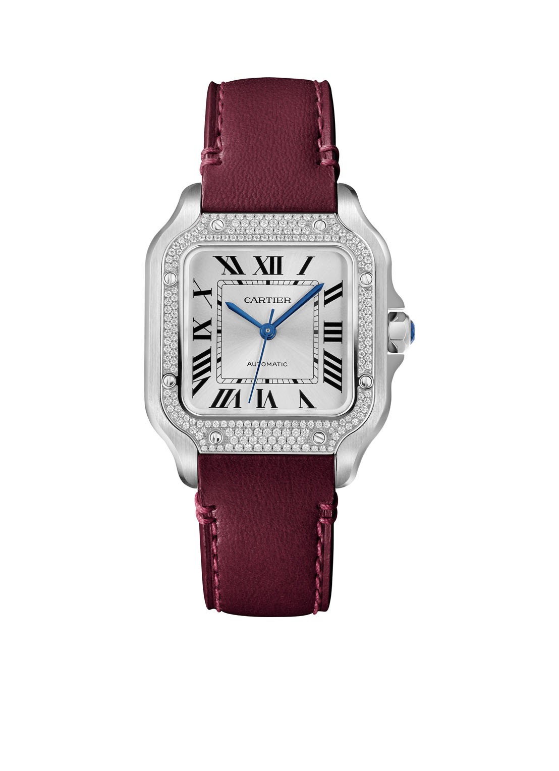 Cartier Santos de Cartier horloge met diamanten en verwisselbare bandjes CRW4SA0005 - voorkant zilver