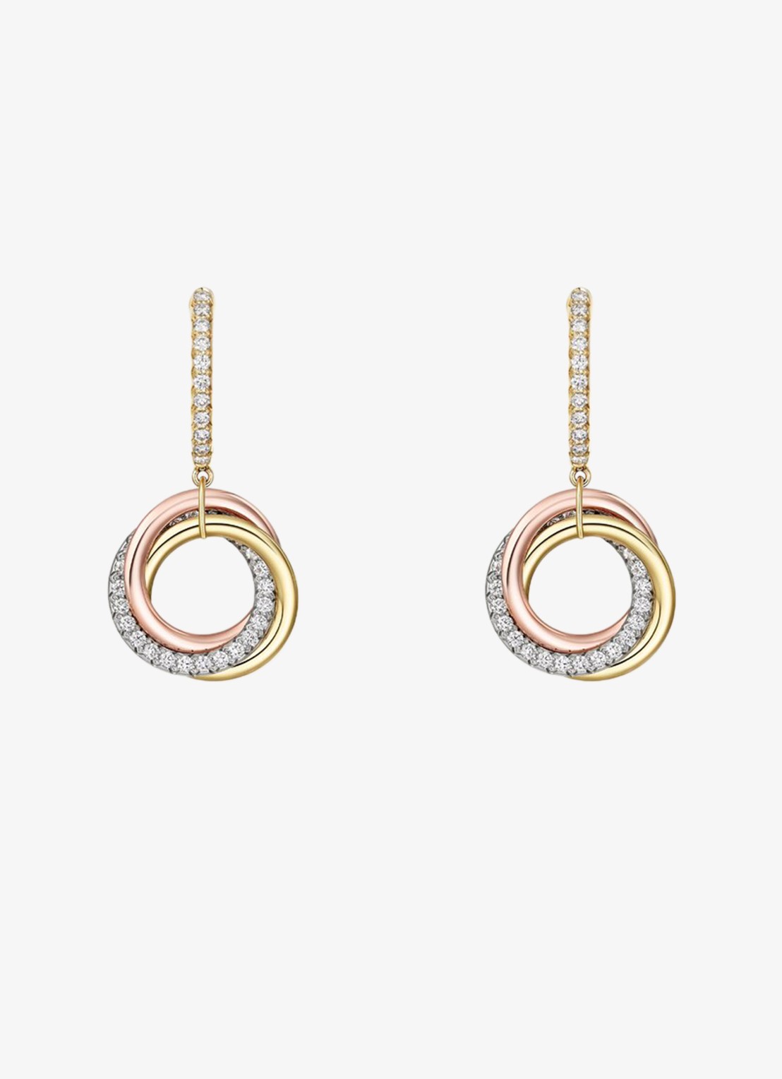 Cartier Trinity oorringen van 18 karaat rosé-, geel-, en witgoud met 72 diamanten CRB8301465 - voorkant multicolor