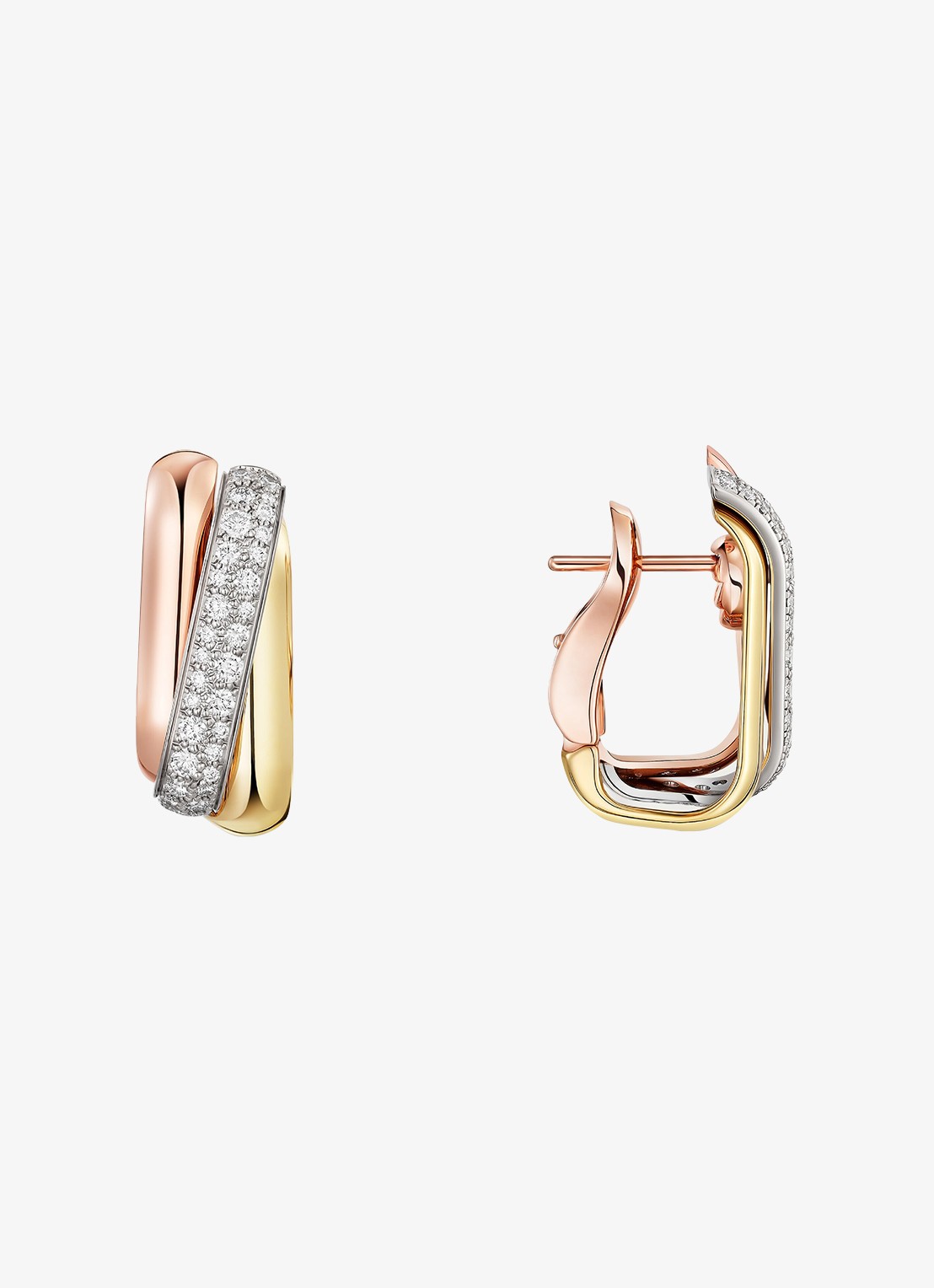 Cartier Trinity oorringen van 18 karaat rosé-, wit-, en geelgoud met 0.49 ct diamant CRB8301535 - achterkant 5 goud