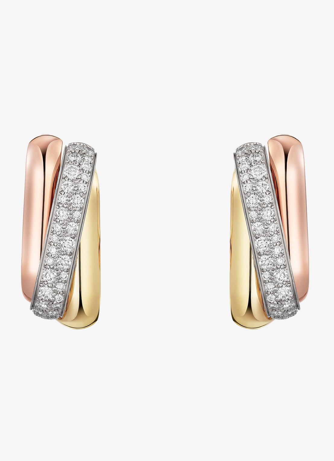 Cartier Trinity oorringen van 18 karaat rosé-, wit-, en geelgoud met 0.49 ct diamant CRB8301535 - voorkant 6 goud