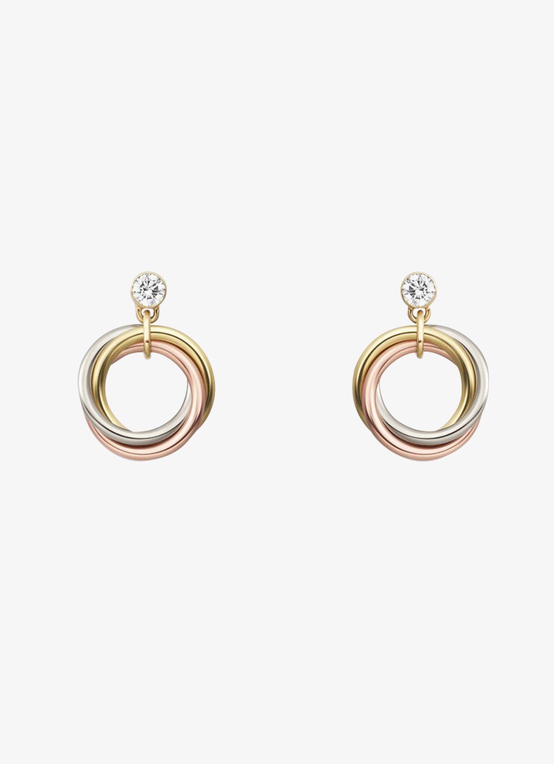 Cartier Trinity oorstekers van 18 karaat rosé-, wit-, en geelgoud met 1 diamant CRB8301462 - voorkant 6 multicolor
