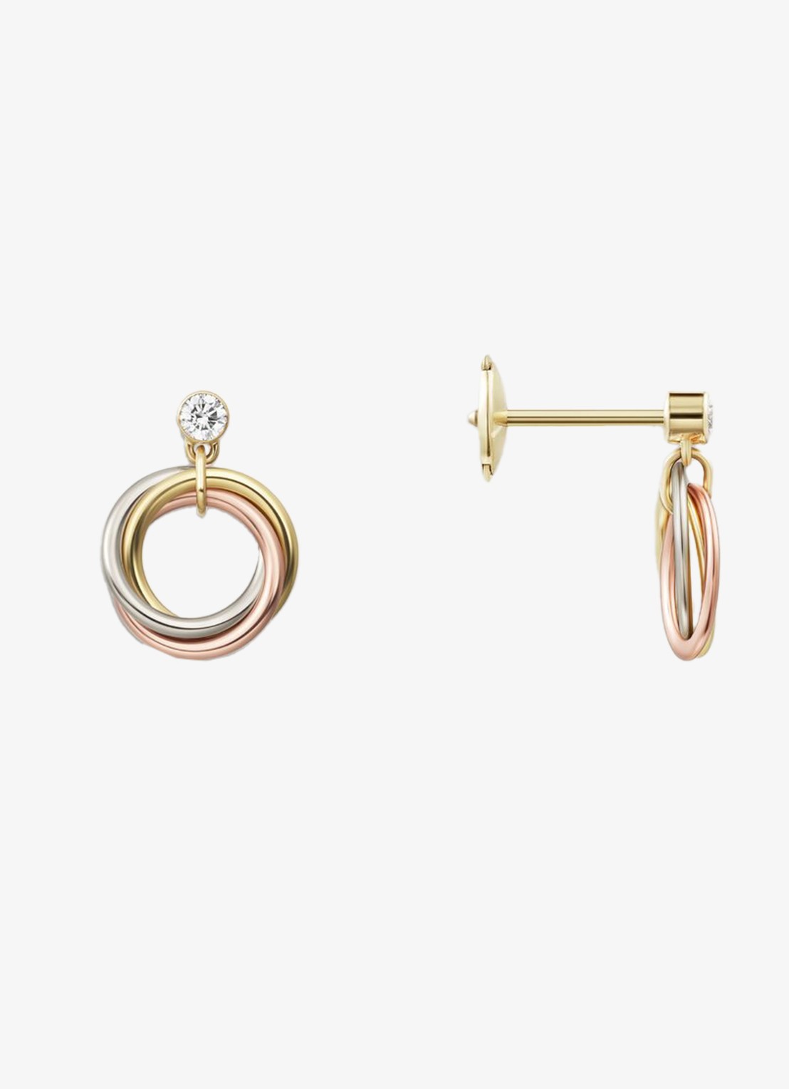 Cartier Trinity oorstekers van 18 karaat rosé-, wit-, en geelgoud met 1 diamant CRB8301462 - voorkant 7 multicolor
