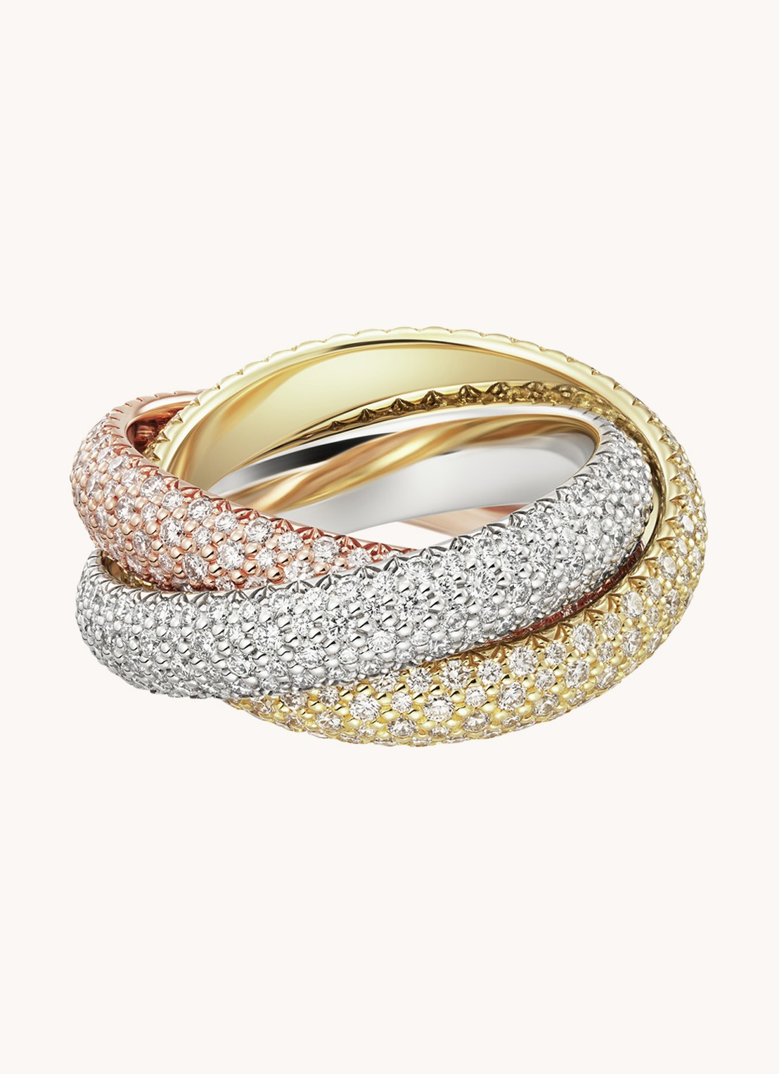 Cartier Trinity ring large van 18 karaat wit-, geel- en roségoud met diamant CRN4778300 - voorkant multicolor