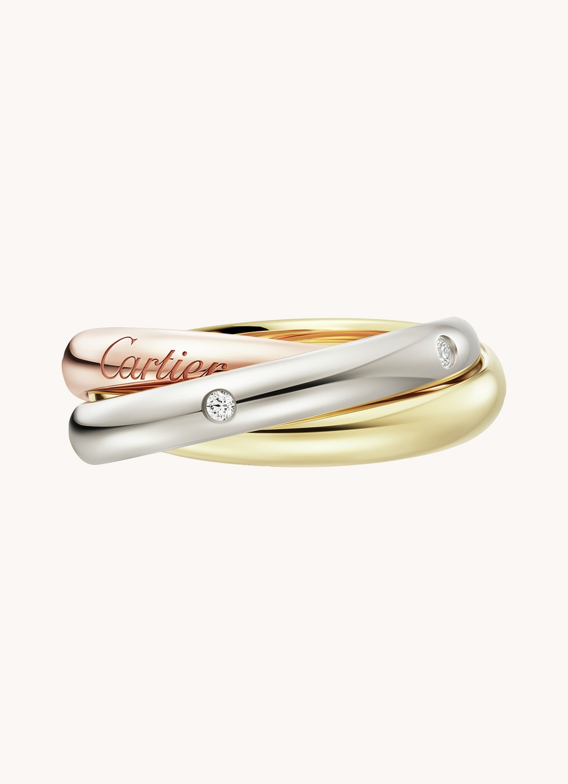 Cartier Trinity ring medium van 18 karaat rosé-, wit-, en geelgoud met diamant CRB4236400   - detail multicolor