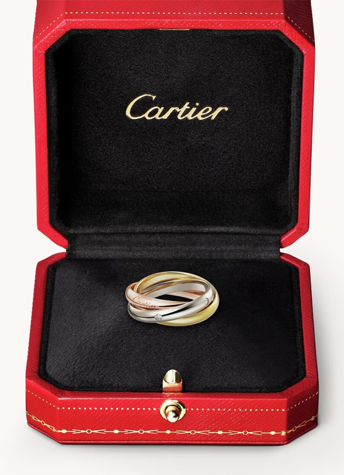 Cartier Trinity ring medium van 18 karaat rosé-, wit-, en geelgoud met diamant CRB4236400   - detail 5 multicolor