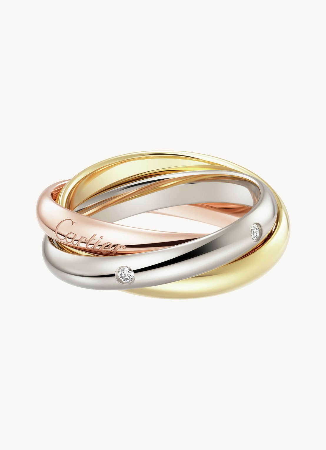 Cartier Trinity ring medium van 18 karaat rosé-, wit-, en geelgoud met diamant CRB4236400   - voorkant 6 multicolor