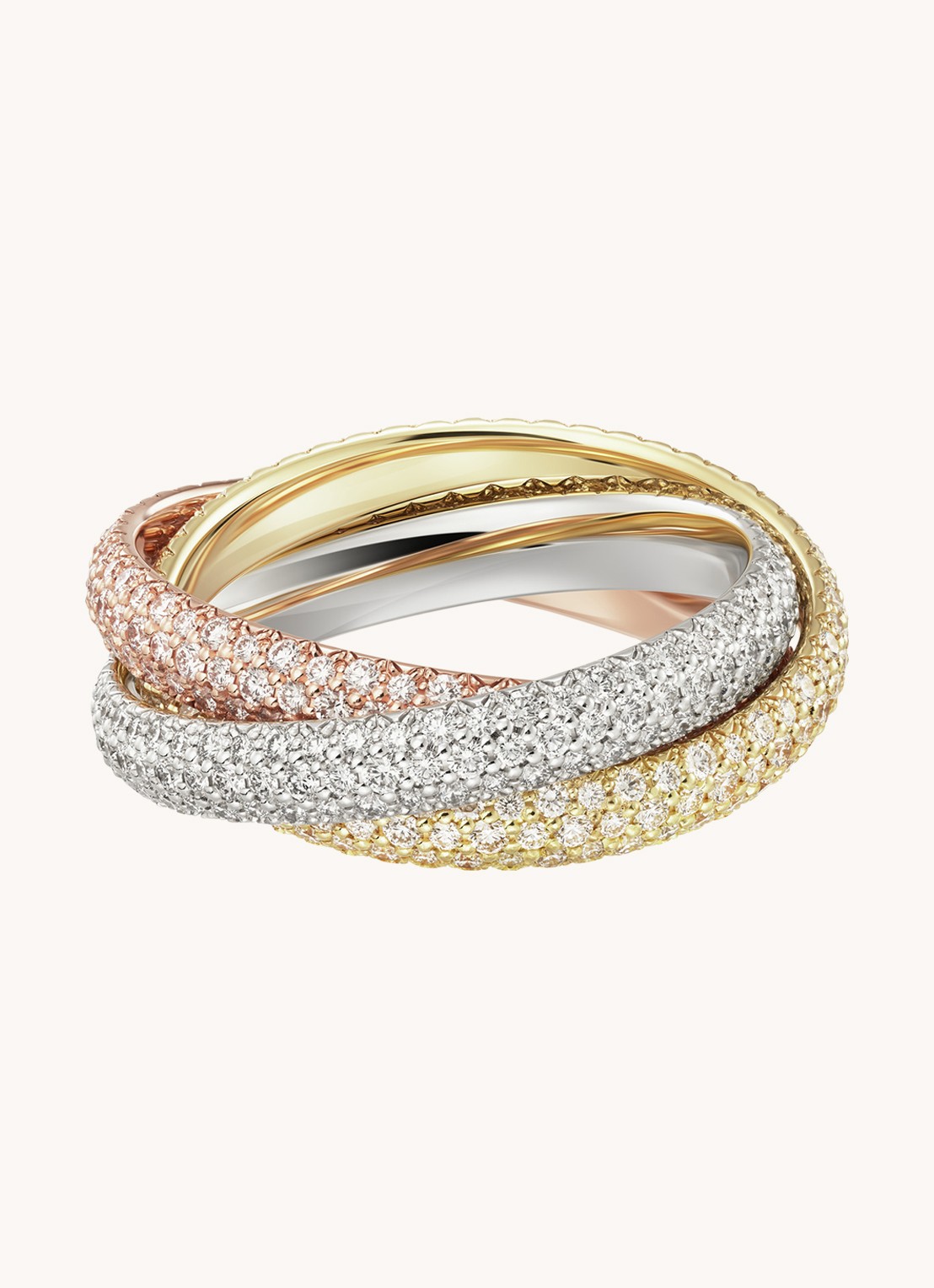 Cartier Trinity ring medium van 18 karaat rosé-, wit-, en geelgoud met diamant CRN4778200  - voorkant 2 multicolor