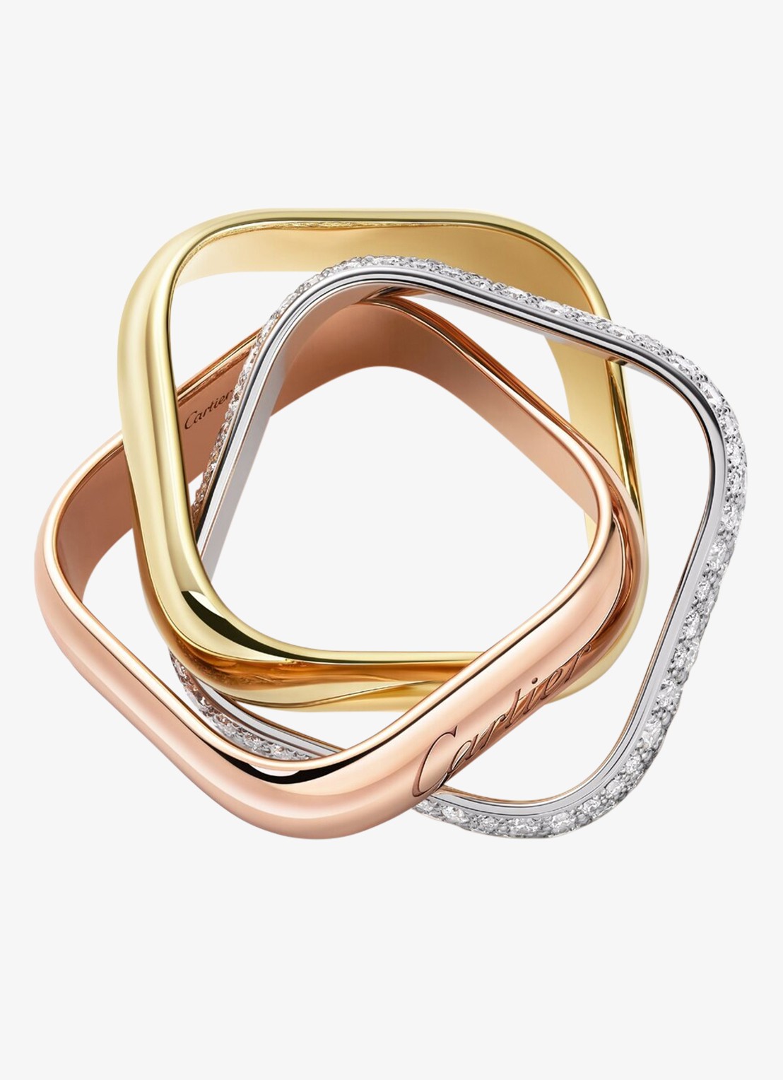 Cartier Trinity ring van 18 karaat rosé-, wit-, en geelgoud en 145 diamanten CRB42420 - detail 4 multicolor