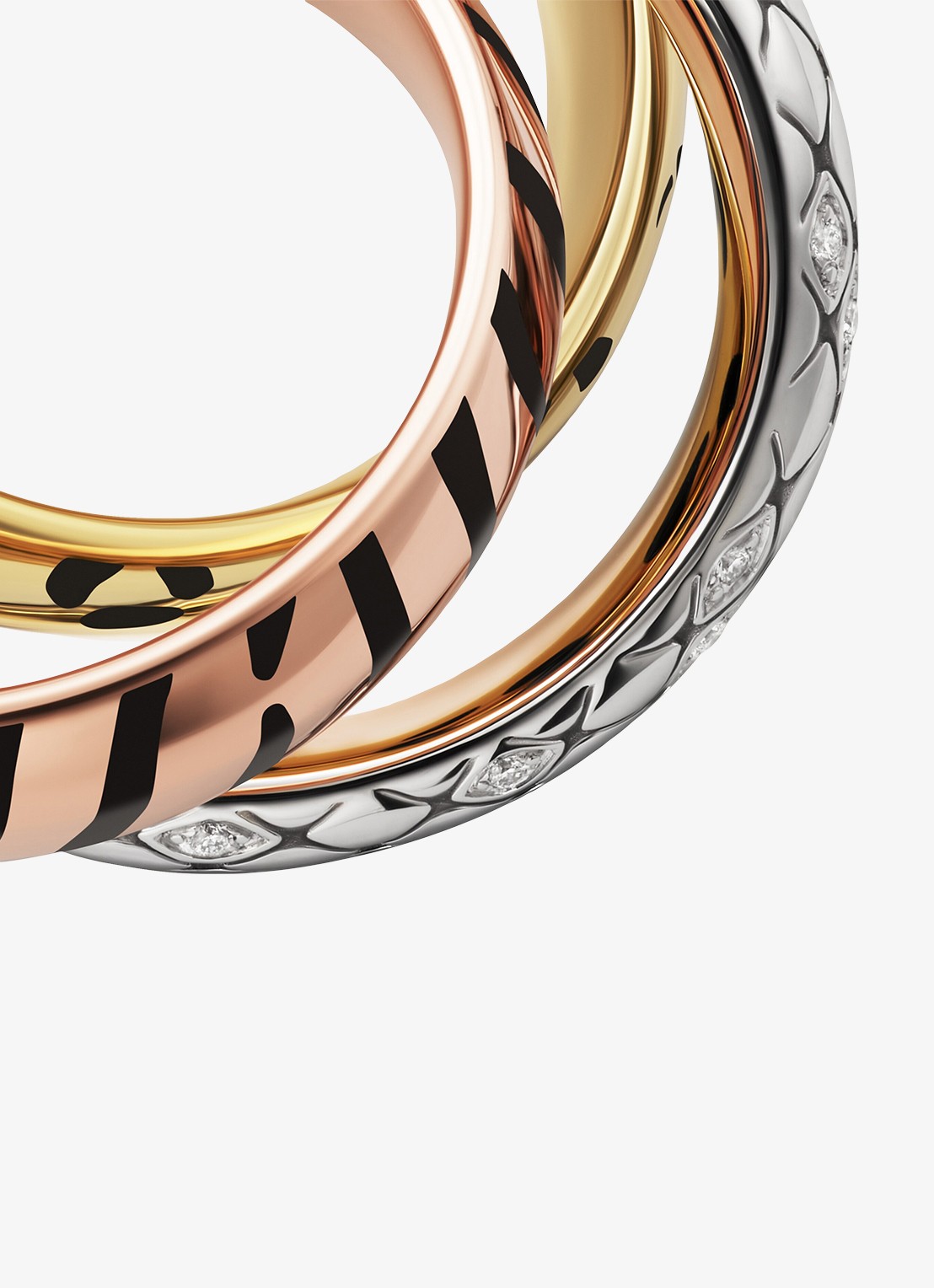 Cartier Trinity ring van 18 karaat rosé-, wit-, en geelgoud met lakwerk en 0.18 ct diamant CRB42417 - achterkant multicolor