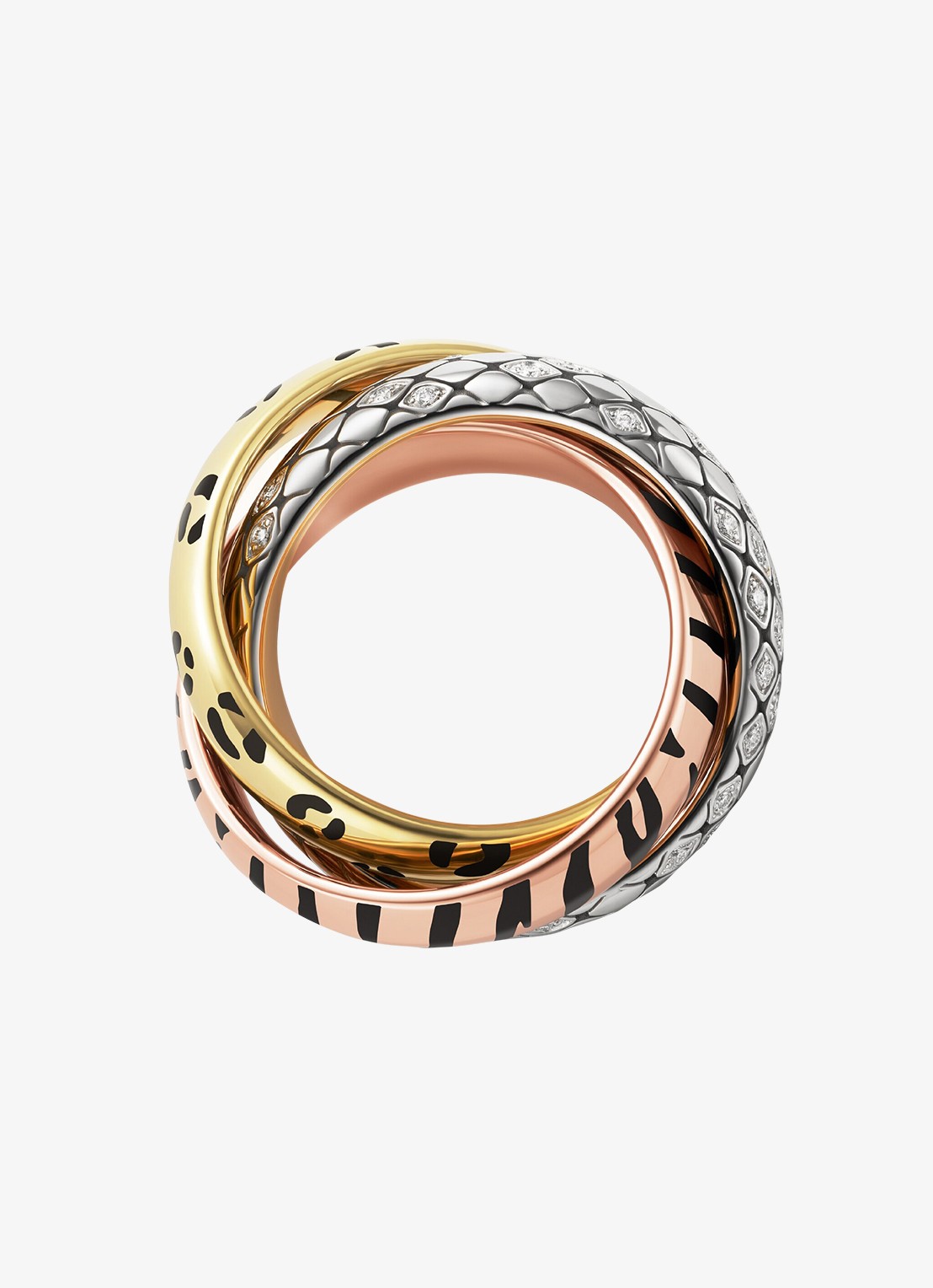 Cartier Trinity ring van 18 karaat rosé-, wit-, en geelgoud met lakwerk en 0.18 ct diamant CRB42417 - detail 2 multicolor