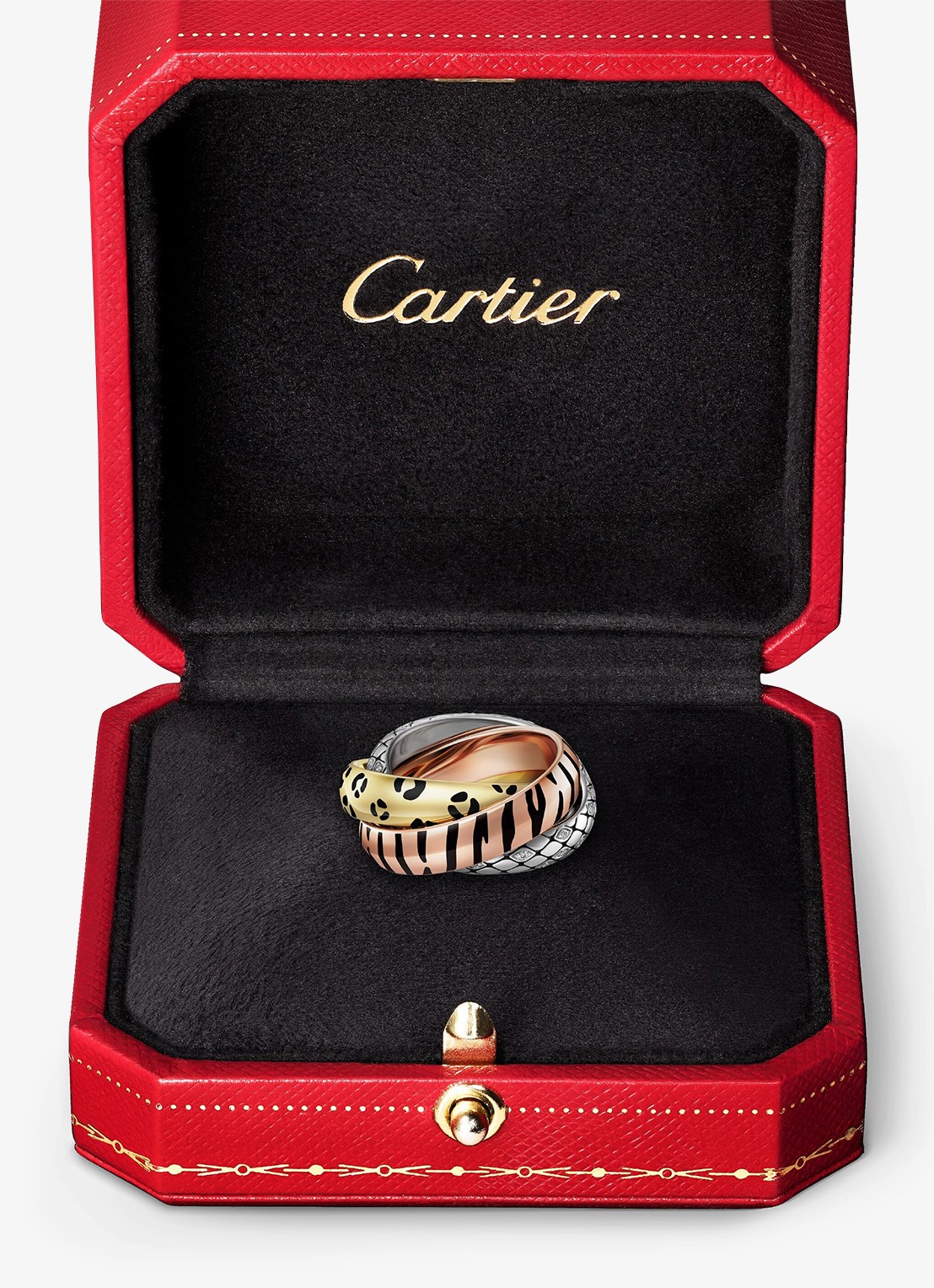Cartier Trinity ring van 18 karaat rosé-, wit-, en geelgoud met lakwerk en 0.18 ct diamant CRB42417 - detail 4 multicolor