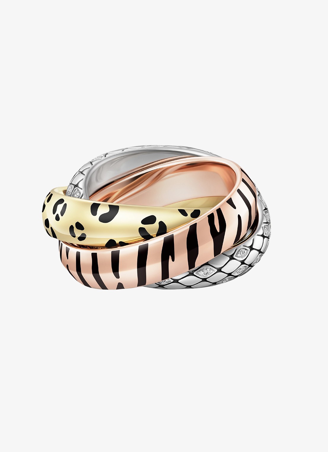 Cartier Trinity ring van 18 karaat rosé-, wit-, en geelgoud met lakwerk en 0.18 ct diamant CRB42417 - voorkant 6 multicolor
