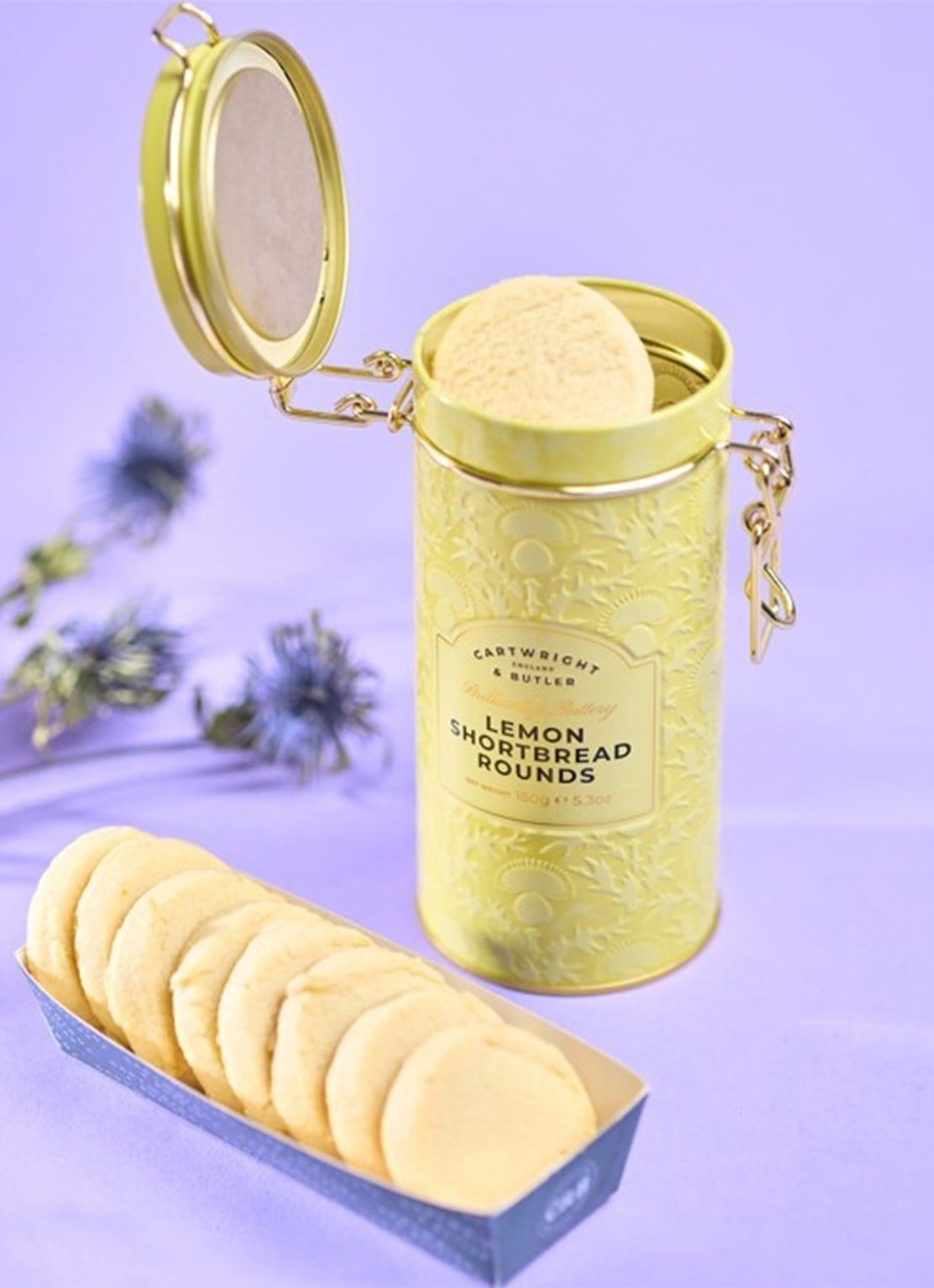 Cartwright & Butler Shortbread koekjes met citroenrasp in blik 150 gram - voorkant 2 beige