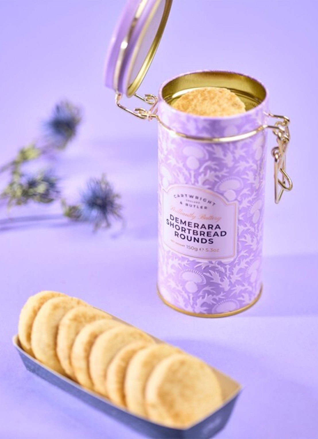 Cartwright & Butler Shortbread koekjes met demerarasuiker in blik 150 gram - voorkant 2 beige