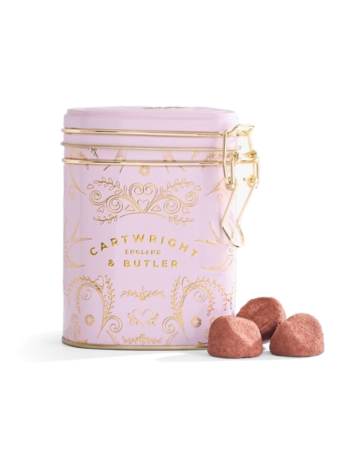 Cartwright & Butler Truffels met chocolade en hazelnoot in blik 180 gram - voorkant beige