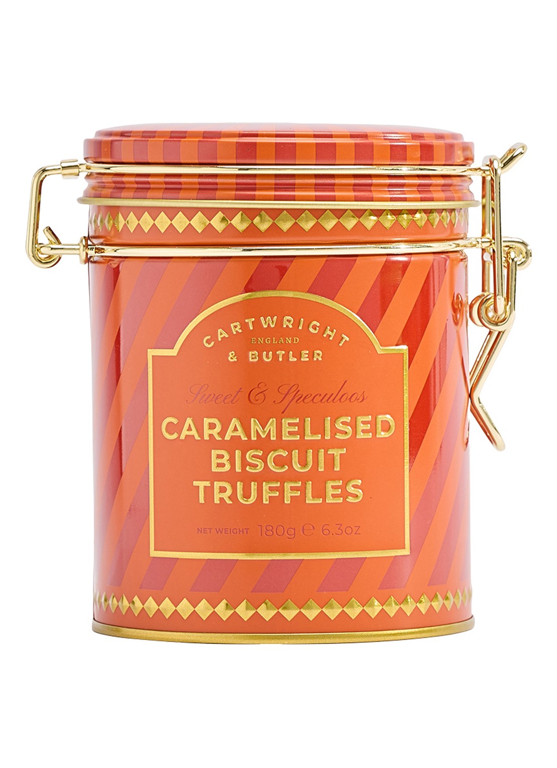 Cartwright & Butler Truffels met karamelkoekjes in blik 180 gram - voorkant beige
