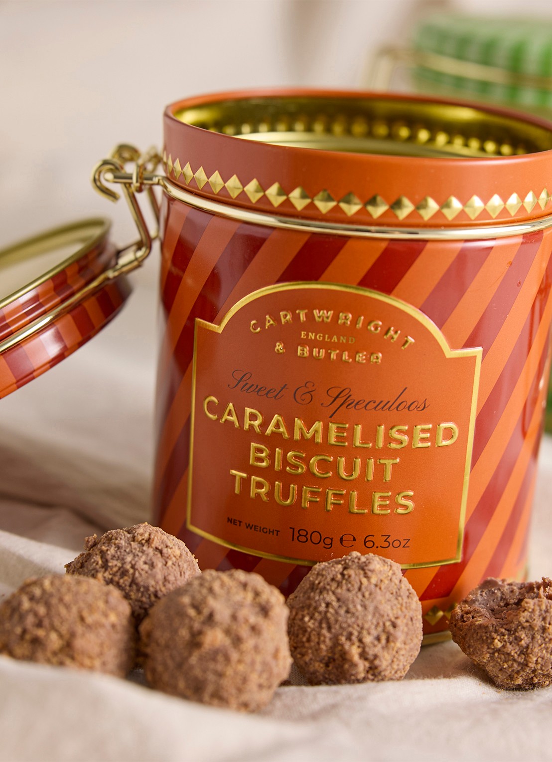 Cartwright & Butler Truffels met karamelkoekjes in blik 180 gram - voorkant 2 beige