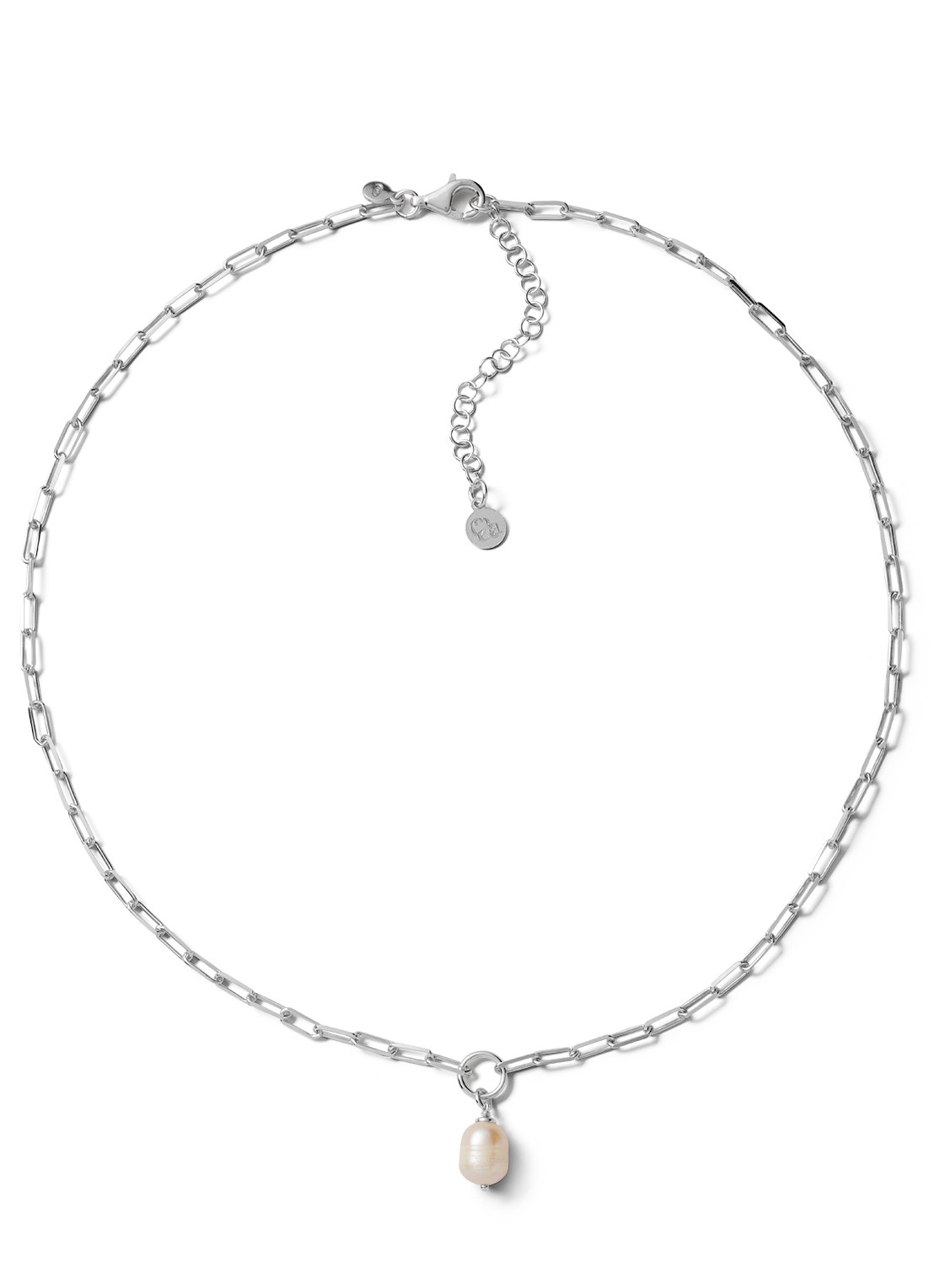Casa Jewelry Paperclip Pearl ketting van zilver - voorkant zilver