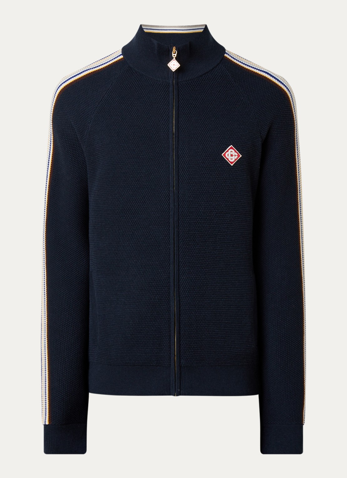 Casablanca Cafe culture fijngebreid vest met logo - voorkant 4 donkerblauw