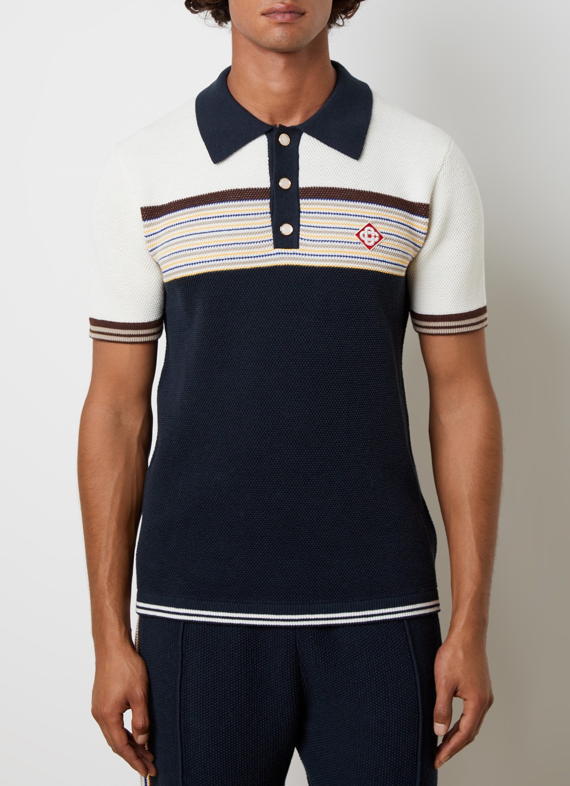 Casablanca Cafe stripe regular fit polo met logo - detail donkerblauw