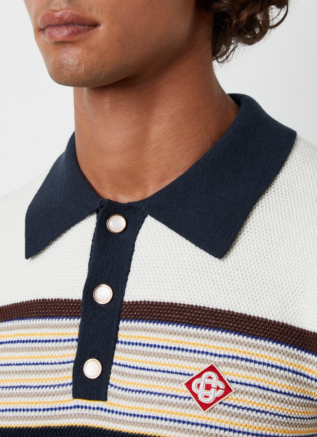 Casablanca Cafe stripe regular fit polo met logo - detail 2 donkerblauw