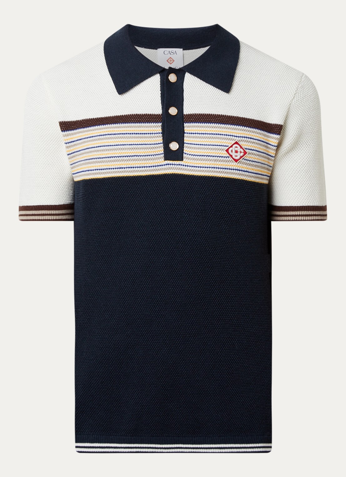 Casablanca Cafe stripe regular fit polo met logo - voorkant 4 donkerblauw