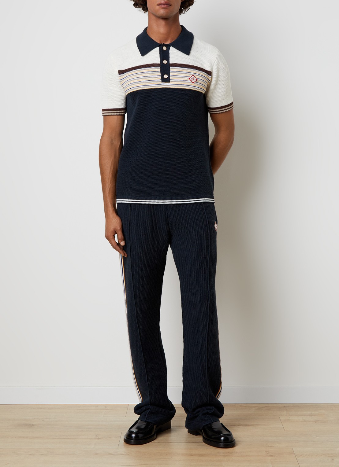 Casablanca Cafe stripe regular fit polo met logo - voorkant 5 donkerblauw