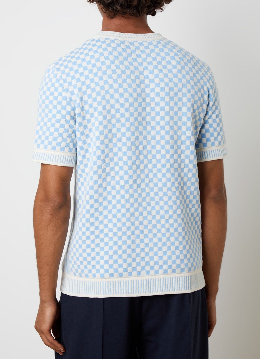 Casablanca Check T-shirt met ruitdessin - achterkant 3 lichtblauw