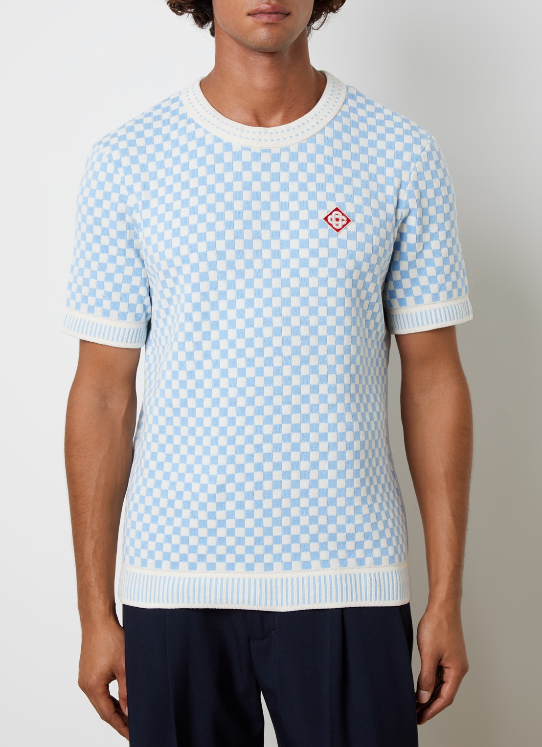 Casablanca Check T-shirt met ruitdessin - detail 4 lichtblauw