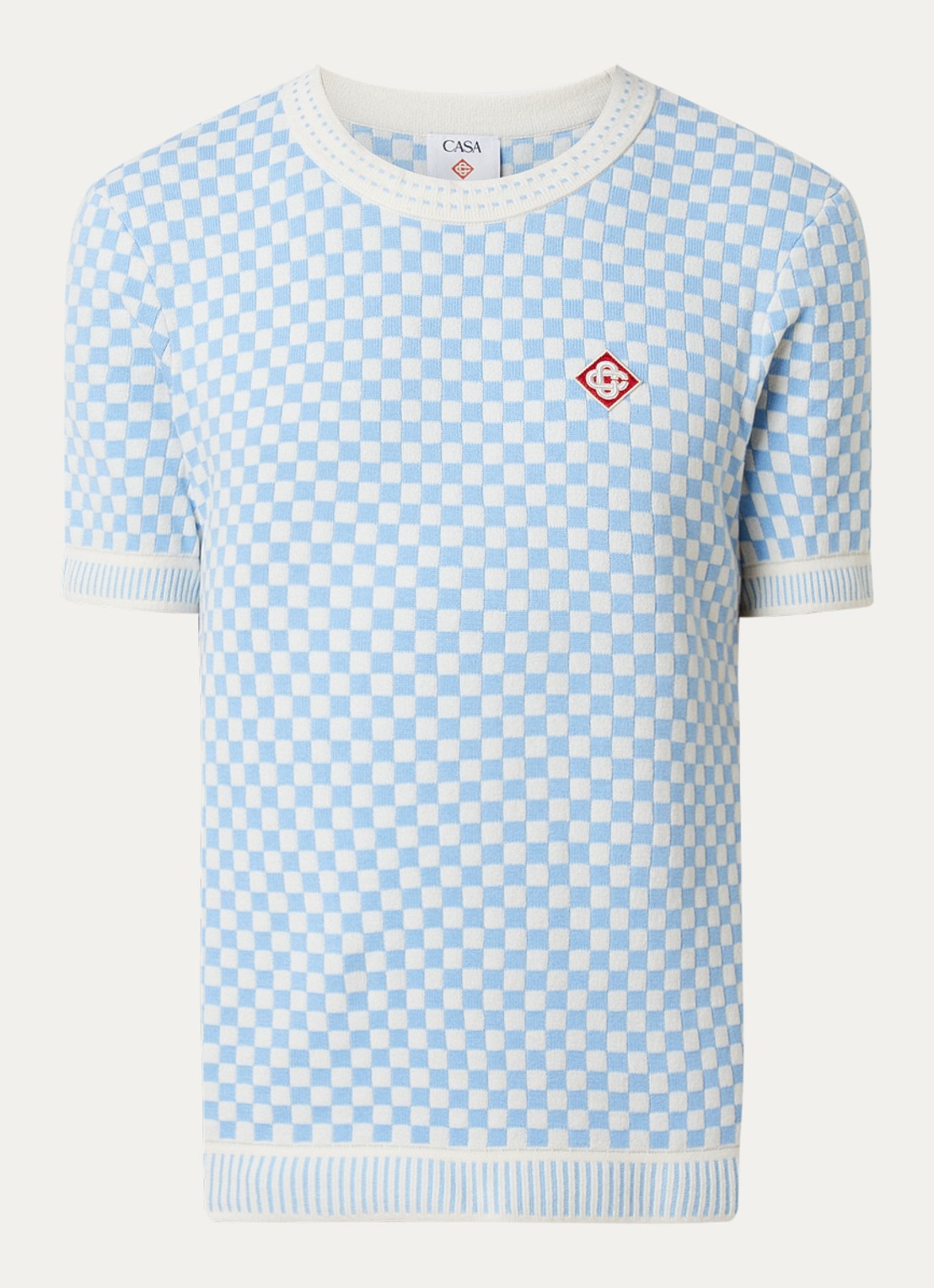 Casablanca Check T-shirt met ruitdessin - voorkant lichtblauw