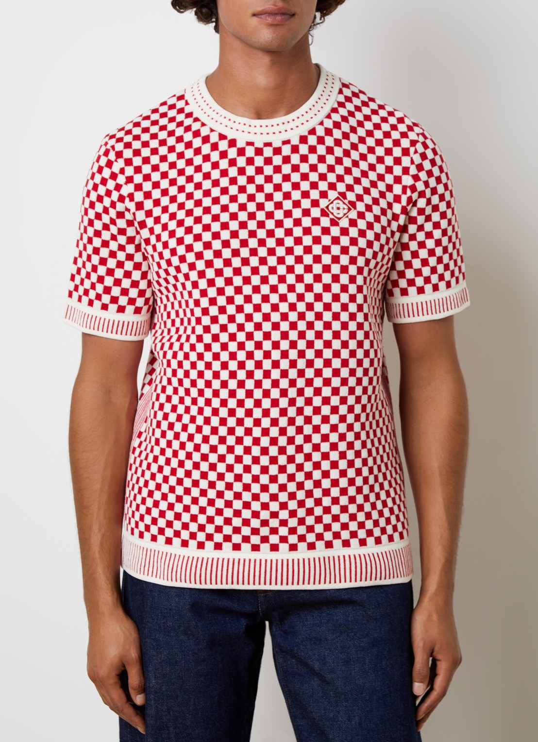 Casablanca Check T-shirt met ruitdessin - detail rood