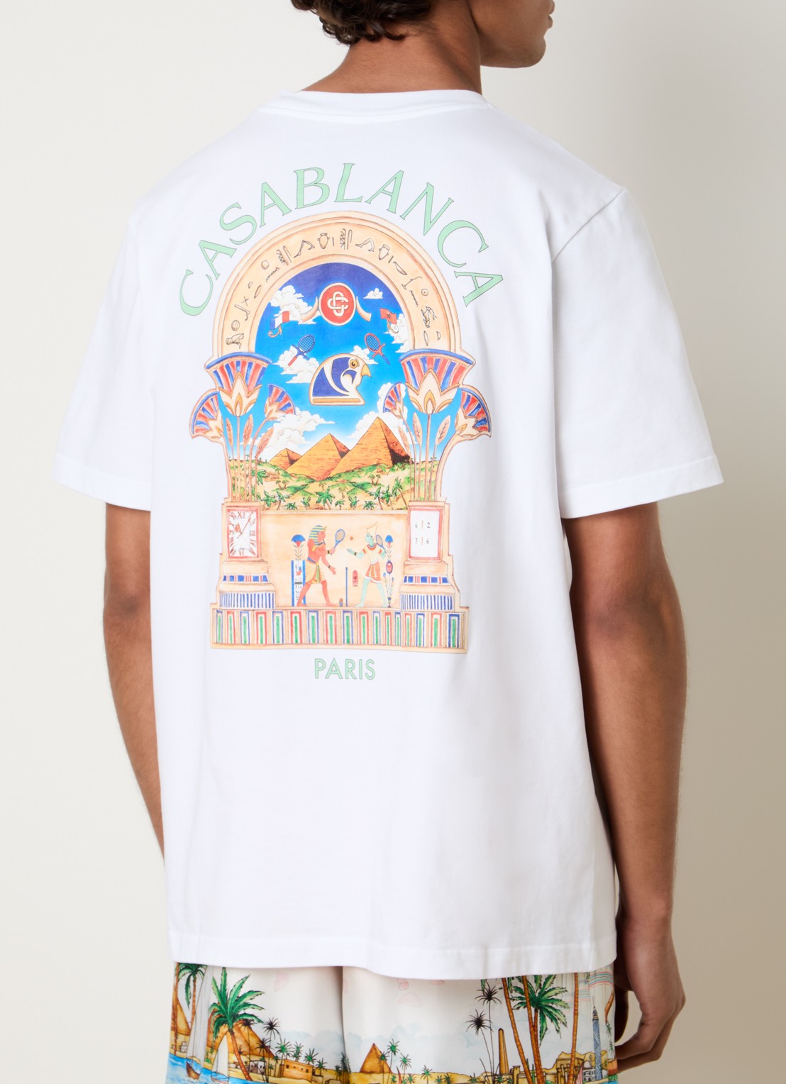 Casablanca Egyptian T-shirt met logo- en backprint - detail wit