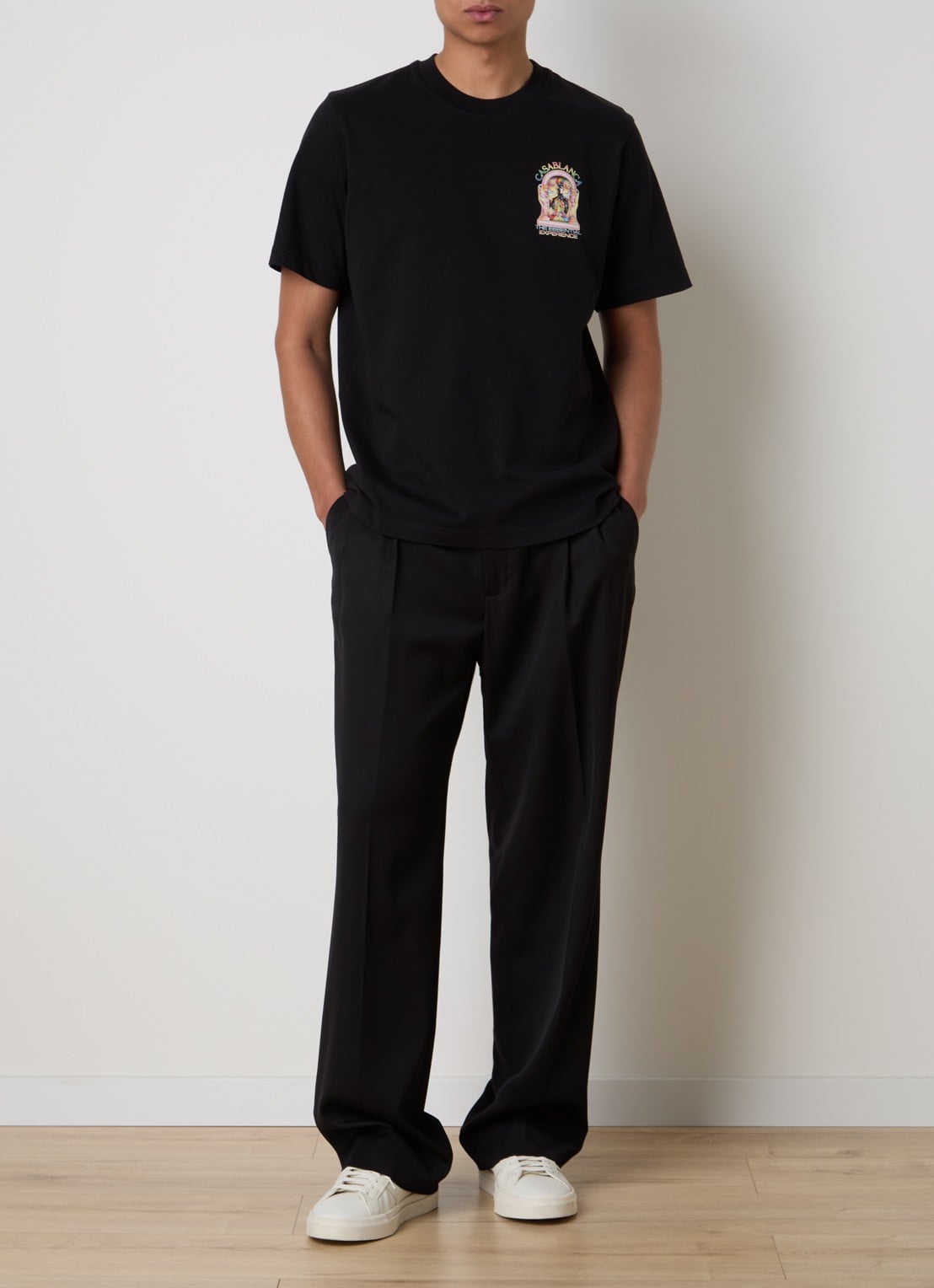 Casablanca Essential T-shirt met logo- en backprint - voorkant 4 zwart