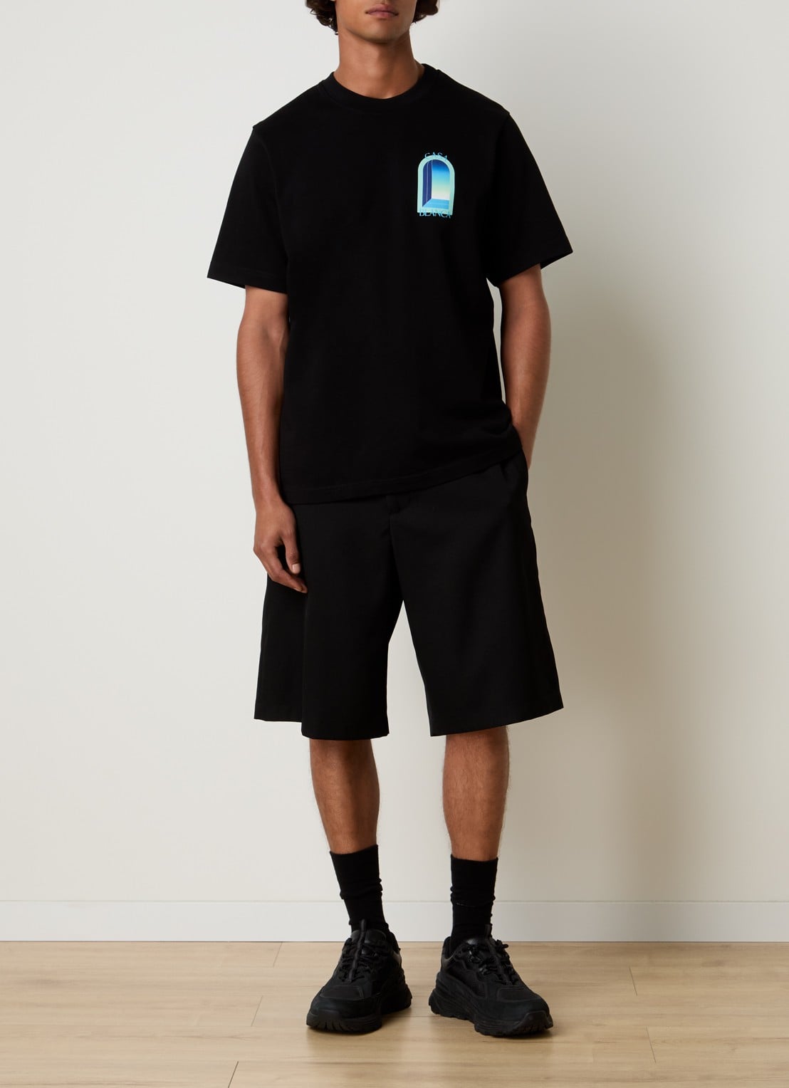 Casablanca Gradient T-shirt met logo- en backprint - voorkant 5 zwart