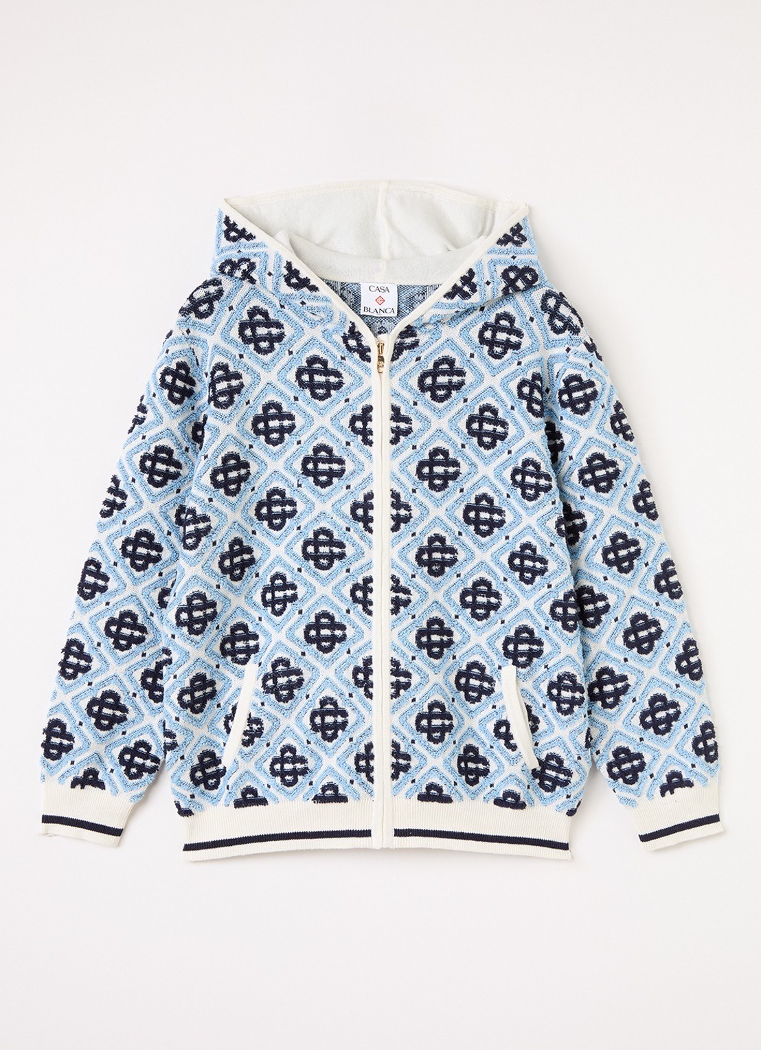 Casablanca Grofgebreid vest met logoborduring - voorkant 2 lichtblauw