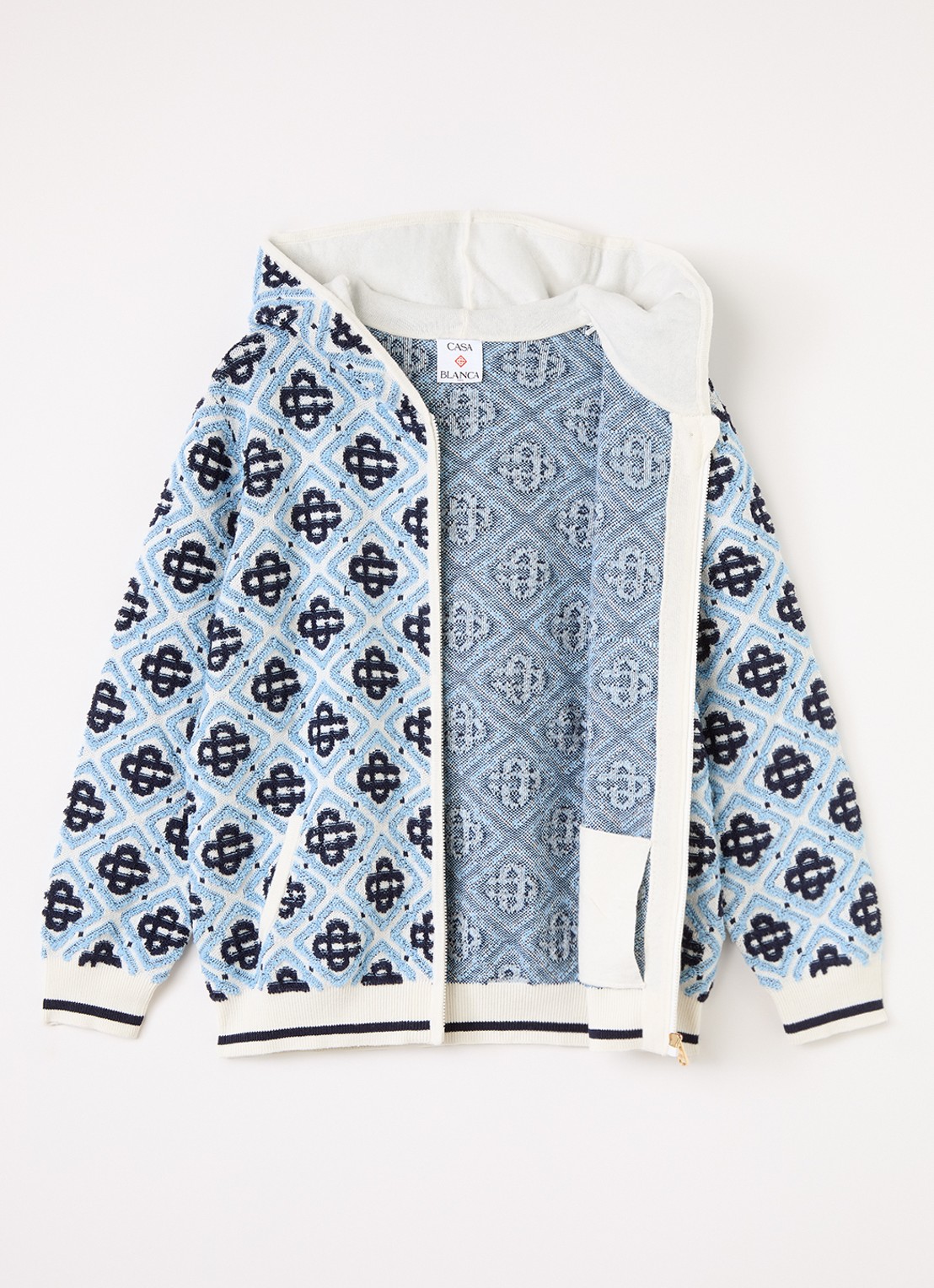 Casablanca Grofgebreid vest met logoborduring - voorkant 3 lichtblauw