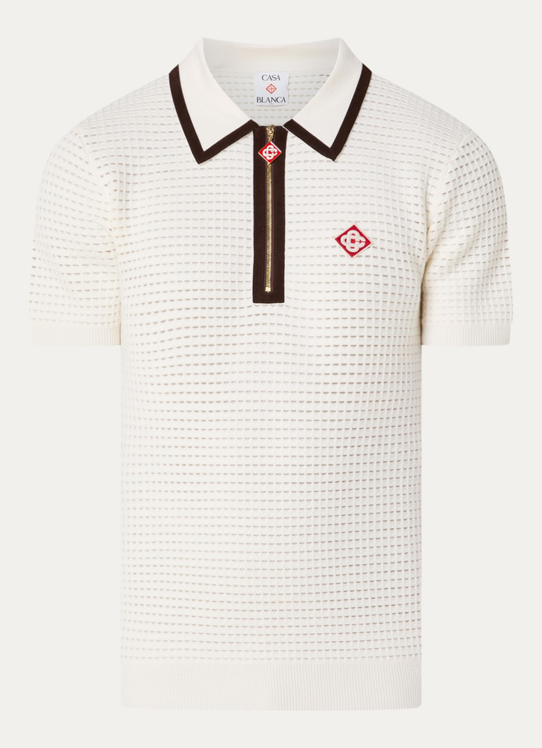 Casablanca Grofgebreide polo van wol met logo - voorkant wit