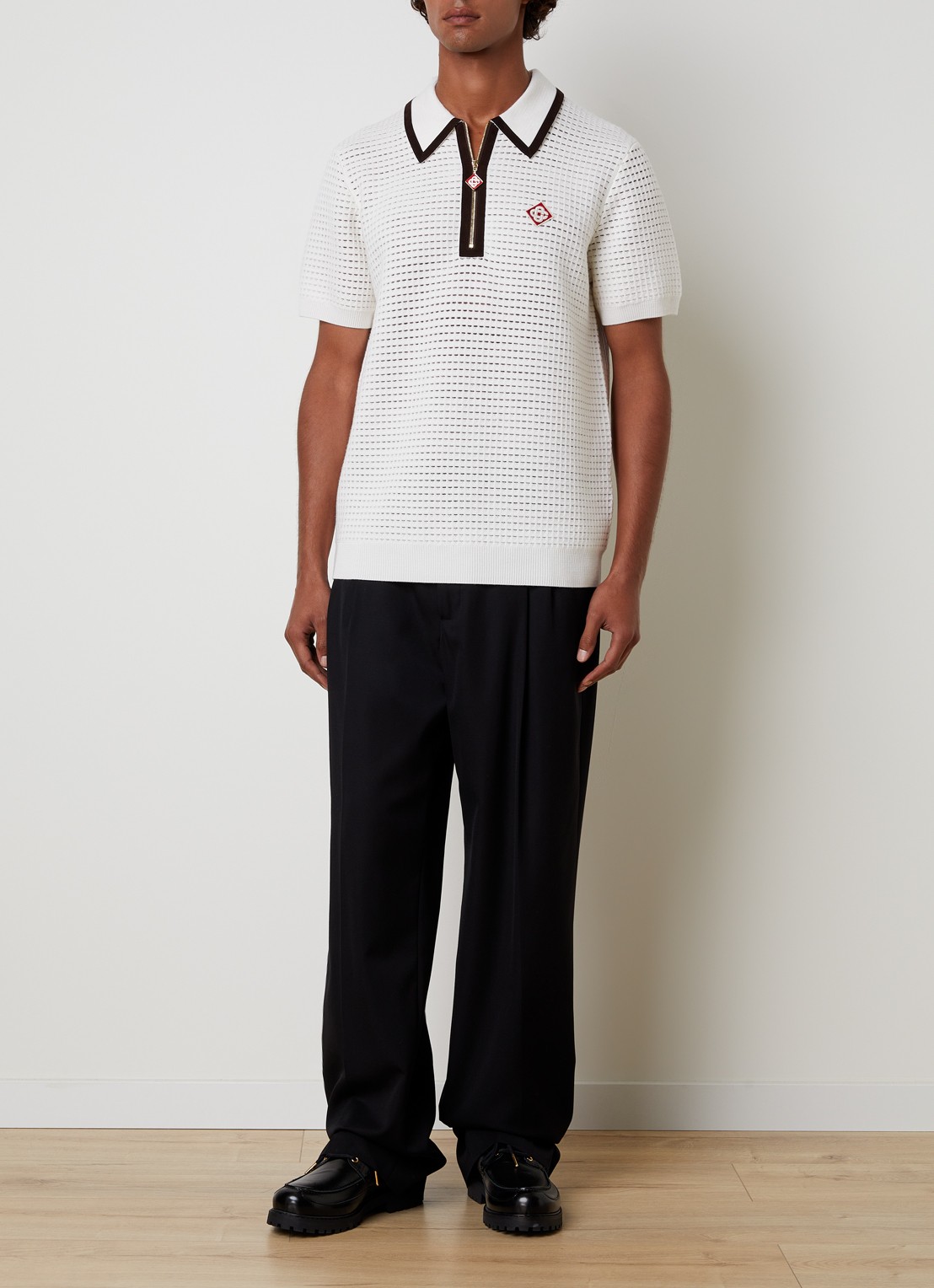 Casablanca Grofgebreide polo van wol met logo - voorkant 5 wit