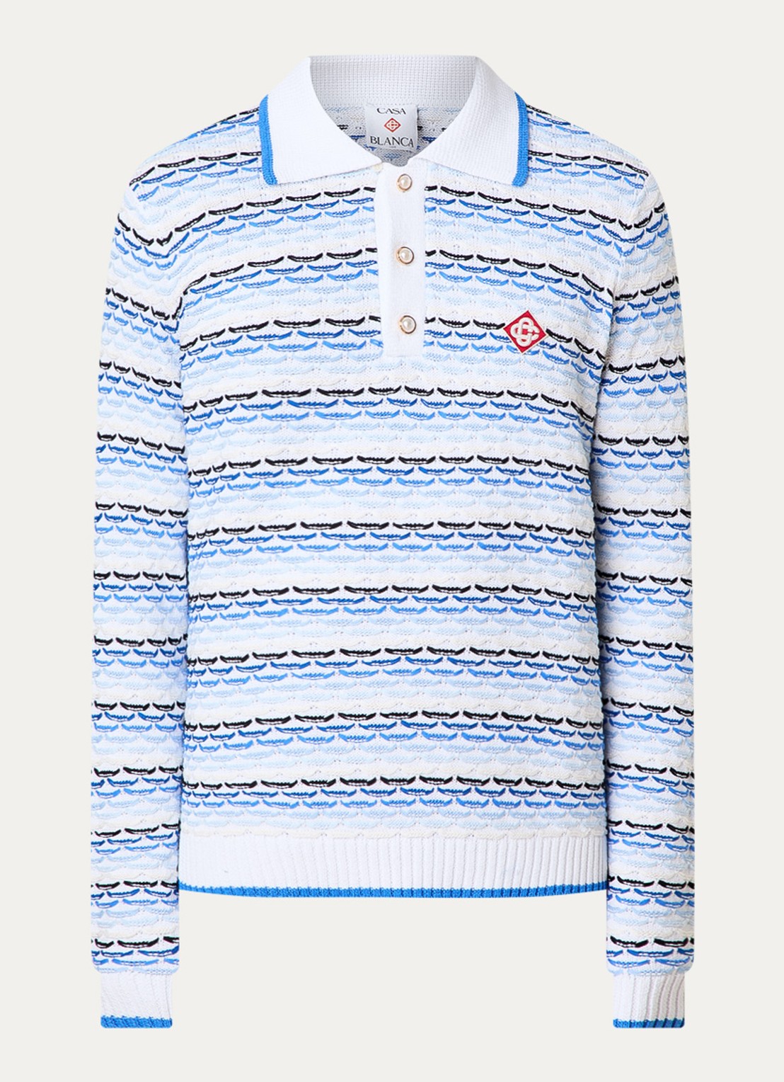 Casablanca Grofgebreide trui met polokraag en logo - voorkant 4 blauw