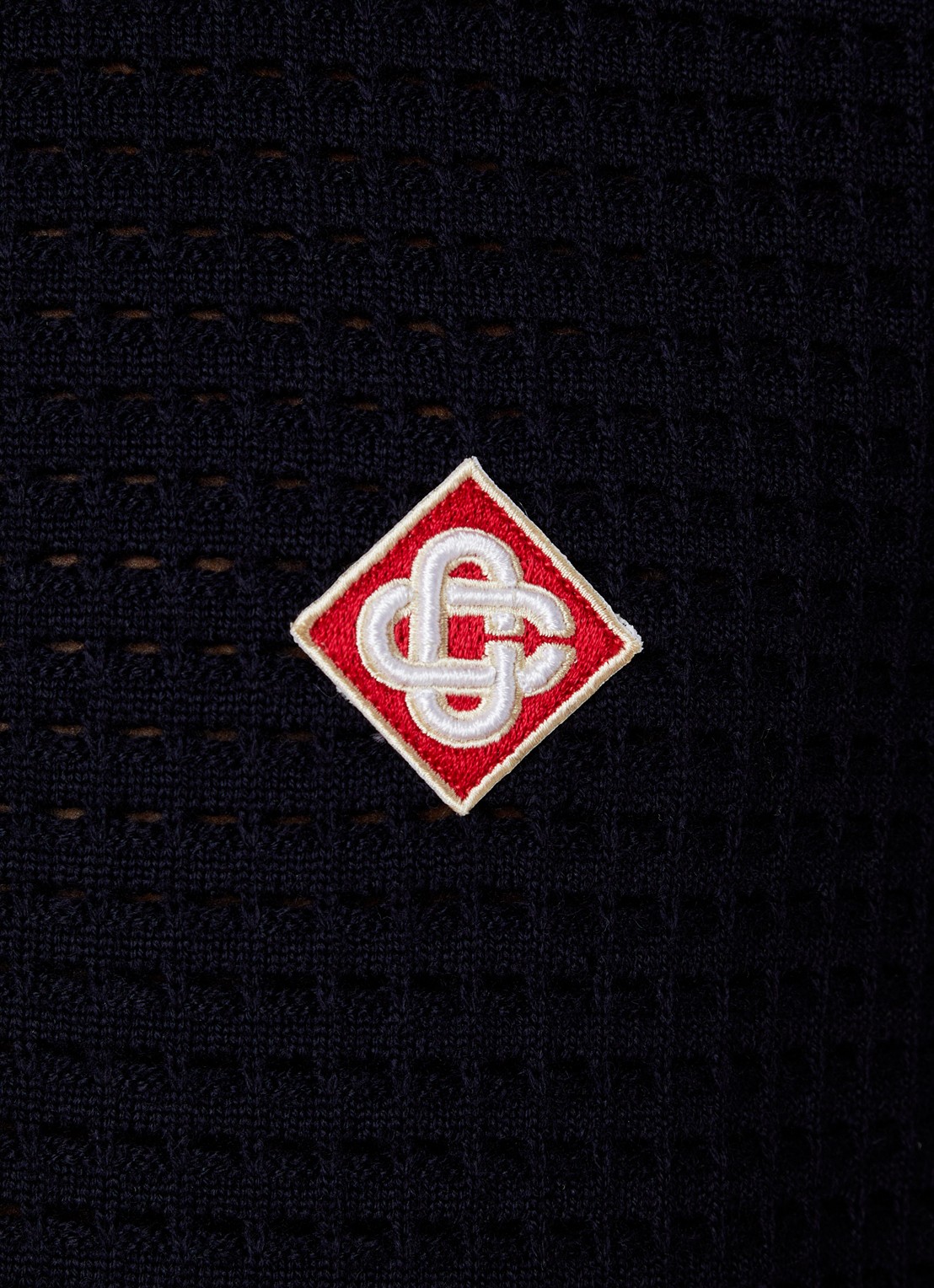 Casablanca Grofgebreide trui van wol met logo - detail 3 donkerblauw